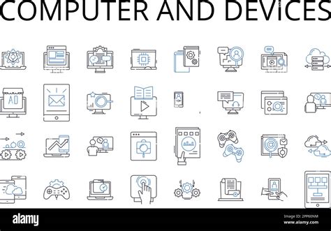 Computer And Devices Line Icons Collection Pc Laptop Tablet Smartph Smartwatch Desktop