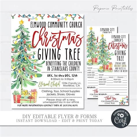 Editable Giving Tree Flyer And Tags Christmas Giving Tree Flyer