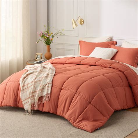 Bedsure Burnt Orange Queen Comforter Set Burnt Orange Basket Weave Pattern Down Alternative