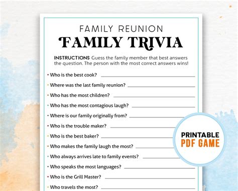 Family reunion trivia game family gathering party activities party