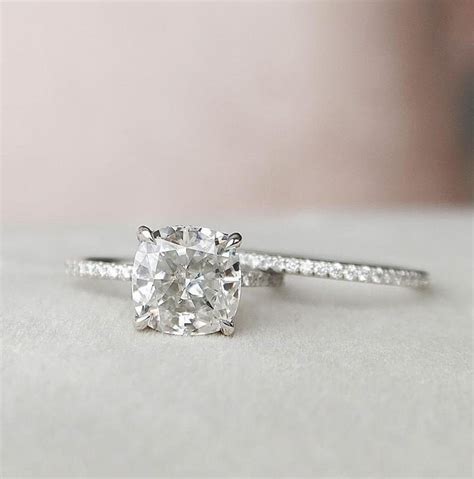 2 0 CT Cushion Cut Diamond Hidden Halo Engagement Ring Etsy