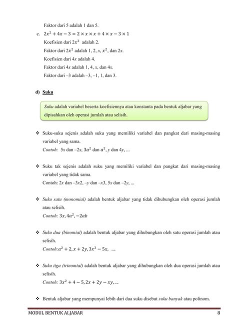 MODUL MENGENAL BENTUK ALJABAR PDF