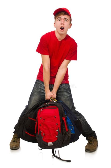 The Young Traveller with Backpack Isolated on Stock Photo - Image of ...