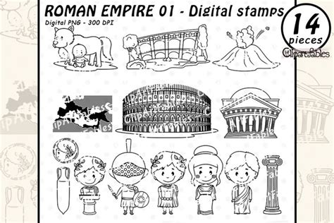 Cute Ancient Rome Digital Stamps Roman Empire Outline