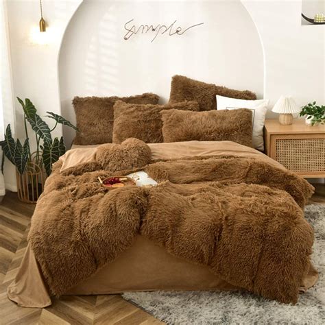 Morromorn 5 Pcs Shaggy Duvet Cover Bedding Set Fluffy Comforter Cover Long Faux