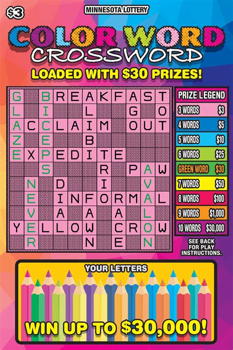 Color Word Crossword The Minnesota Lottery