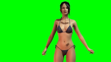 Hot Girl In Sexy Wet Bikini Dances Green Screen Loopable Stock