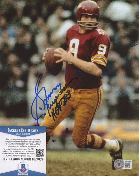 Sonny Jurgensen Signed Redskins X Photo Inscribed Hof Beckett