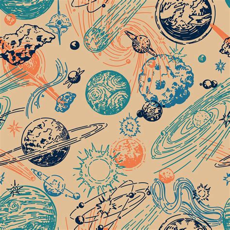 Cosmic Space Seamless Pattern Abstract Ornament Of Planets Stars Comets Asteroids Galaxies