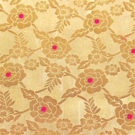 Buy Golden Pink Floral Banarasi Silk Fabric For Best Price Reviews