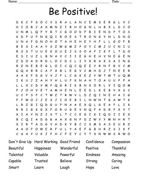 Printable Positive Word Search Puzzles