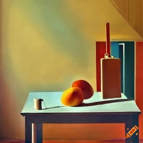 Interior Room With Sunlight And Still Life Of Fruit And Vase In The