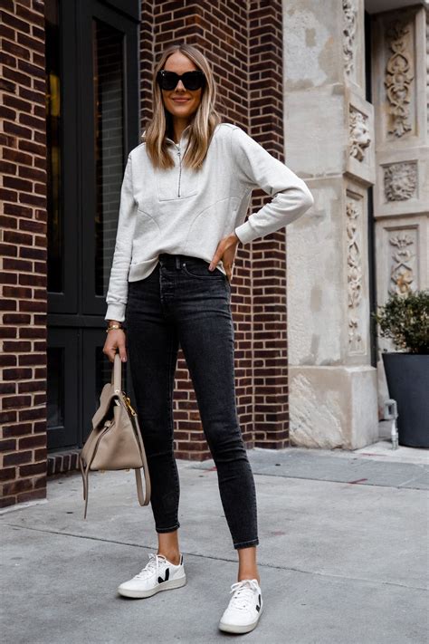 Fashion Jackson Wearing Everlane Half Zip Sweatshirt Black Jeans Veja