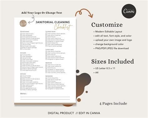 Editable Janitorial Cleaning Checklist, Cleaning Service Checklist, Cleaning Checklist ...