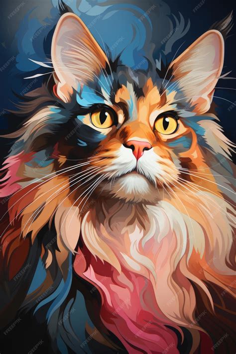 Premium Photo Colorful Cat Portrait Pop Wpap Art Style Generative Ia