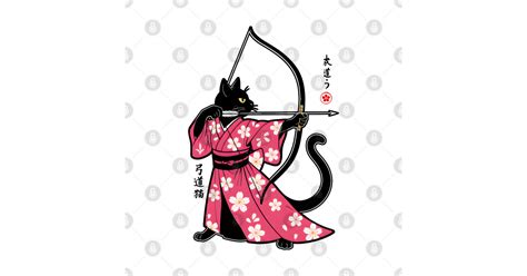 kyudo archer black cat sakura kimono cat samurai  shirt teepublic