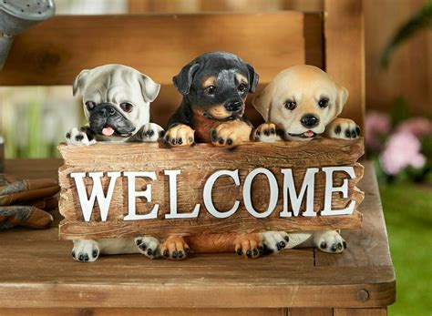 Cute Puppies Welcome Sign Plaque Yardepic