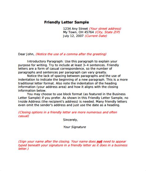 Free 15 Sample Friendly Letter Formats In Pdf Ms Word