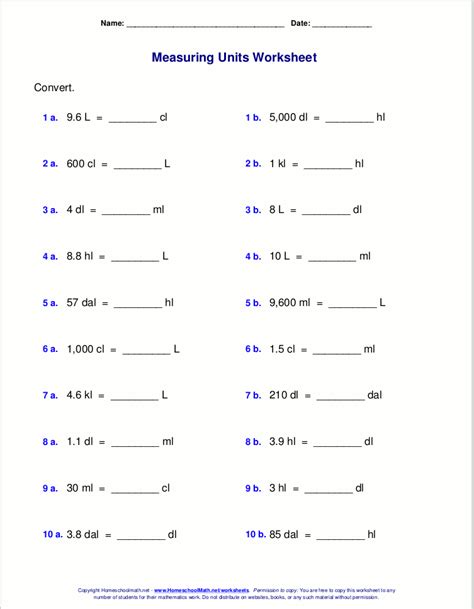 Free Grade 5 Measuring Worksheets