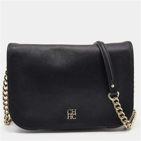 Ch Carolina Herrera Black Leather New Baltazar Flap Shoulder Bag Ch