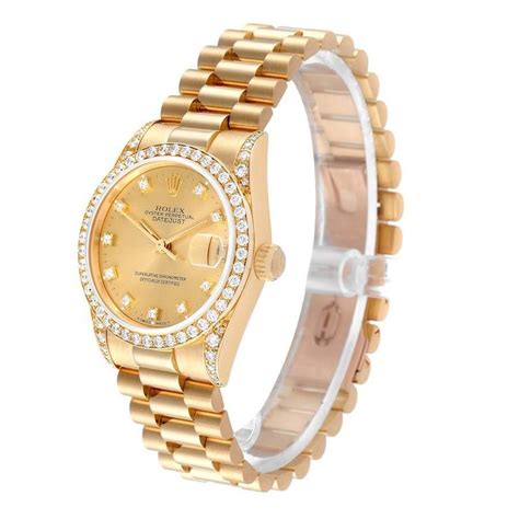 Rolex President Midsize Yellow Gold Diamond Ladies Watch 68158 Box Papers At 1stdibs