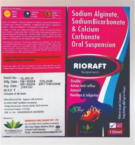 Sodium Alginate Sodium Bicarbonate Calcium Carbonate Oral Suspension