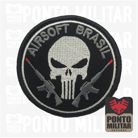 Airsoft Brasil Justiceiro Patch Bordado Redondo Cm Ponto Militar