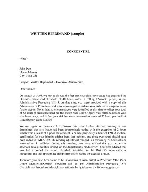 50 Effective Letters Of Reprimand Templates Ms Word Templatelab