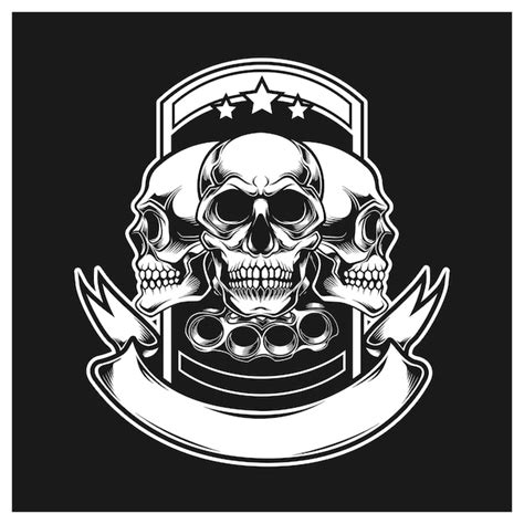 Premium Vector Three Skulls With Guns And Ribbons