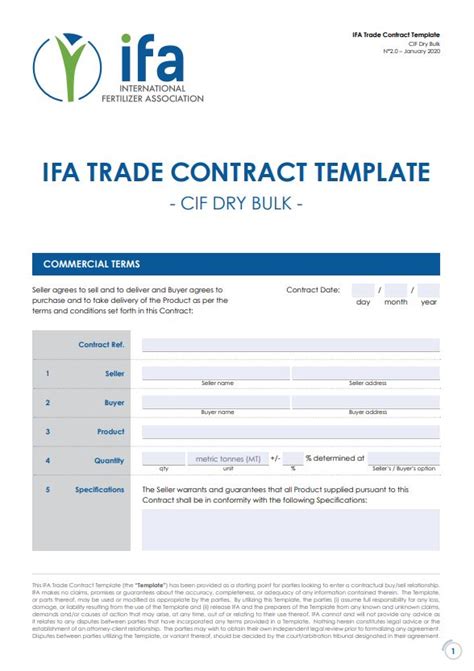 Ifa Trade Contract Template Cif Dry Bulk Pdf Format Based On