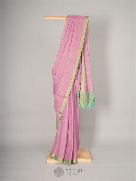 Elegant Light Pink Banaras Georgette Silk Saree Tulsi Weaves