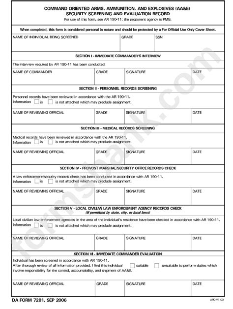 Da Form 7281 Fillable Printable Forms Free Online