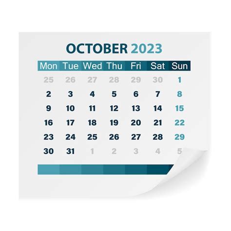 Calendario Octubre 2023 Vector Premium