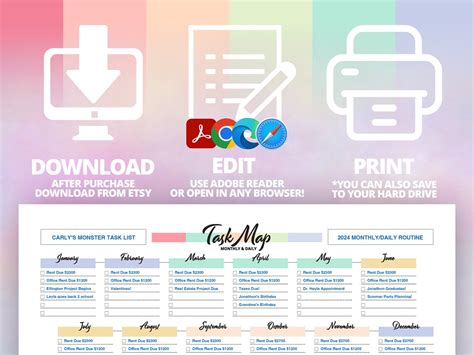 Monthly Task Organizer Printable Task Template Monthly Task Tracker ...