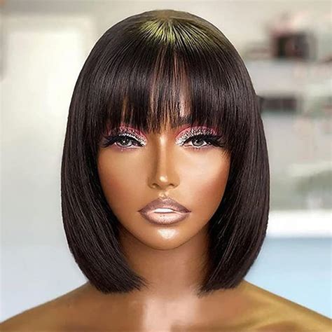 Amazon JOEDIR HAIR Bob Human Hair Wig With Bangs Straight Black