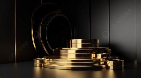 Gold Metal Piles On Black Background, 3d Rendering Gold Podium Product Scene Mock Up Rendering ...