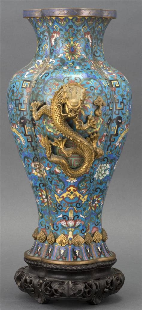 Lot Chinese Cloisonn Enamel Vase In Four Lobed Form With Elaborate