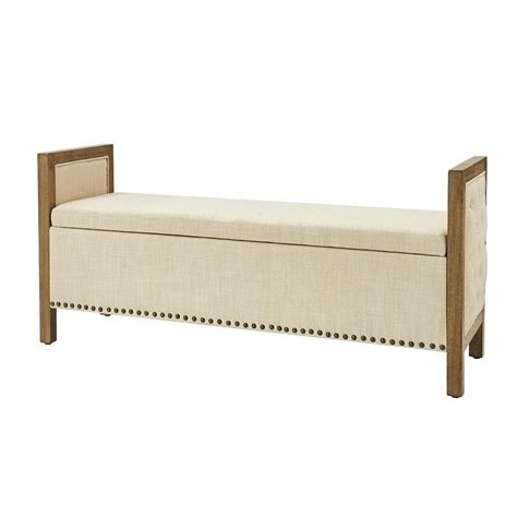 JAYDEN CREATION Marilyn Linen Farmhouse Flip Top Bedroom Storage Bench