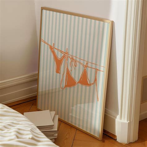 Summer Digital Print Orange Bikini On Clothesline Beachy Wall Art