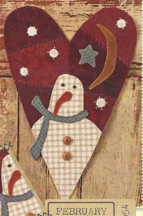 Primitive Folk Art Wool Applique Pattern FEBRUARY WOOL CRAZY Series