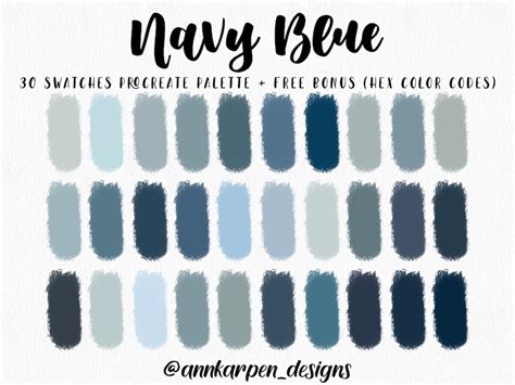 Navy Blue Procreate Palette Hex Color Codes Instant Digital