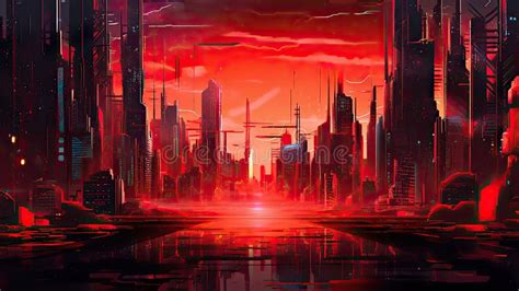 Cyberpunk City Art Red Desktop Background Wallpaper Stock Illustration ...