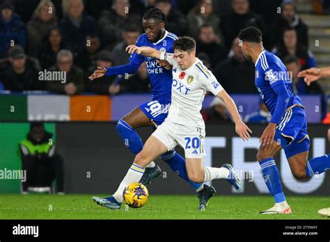 Daniel James Of Leeds United Battles With Stephy Mavididi Of Leicester