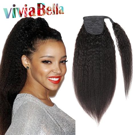 Natural Color Human Hair Drawstring Ponytail 10 26 Yaki Coarse Yaki