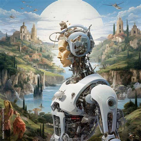 Robot dentro de un cuadro de Leonardo Da Vinci Stock Illustration ...