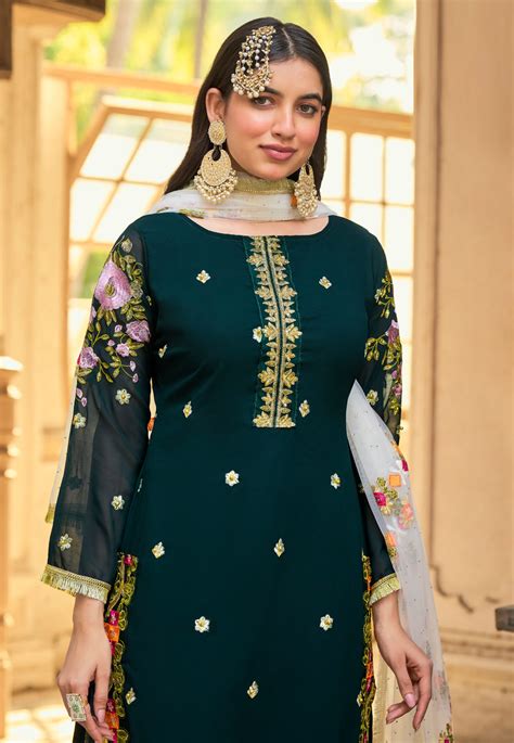 Green Faux Georgette Pakistani Suit