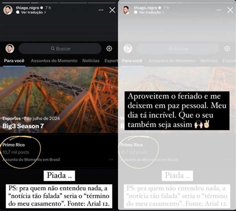 Thiago Nigro Quebra Sil Ncio E Exp E A Verdade Ap S Boatos De Separa O