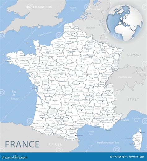 Bluegray Detaillierte Landkarte Von Frankreich Und