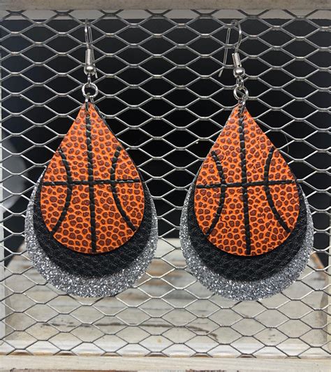 Basketball Earrings Faux Leather Customized Team Colors Etsy