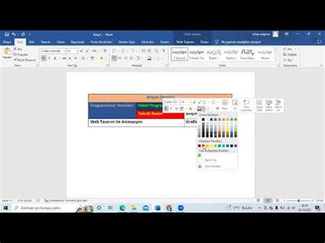 Microsoft Office Word Tablo Olu Turma Bi Imlendirme Ve Renklendirme